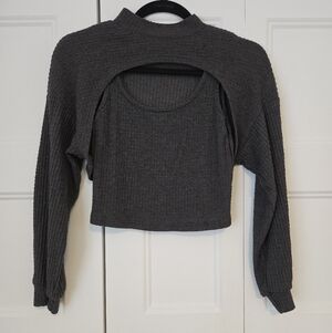 Gray Crop Top And Bolero Set